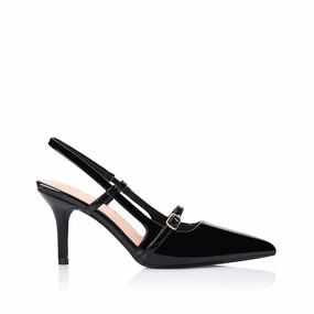 Leia Slingback Stilettos - Black Patent Statement style Luxury Look