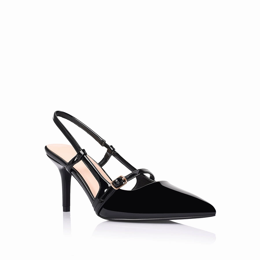 Leia Slingback Stilettos - Black Patent Bold Wedding Heels