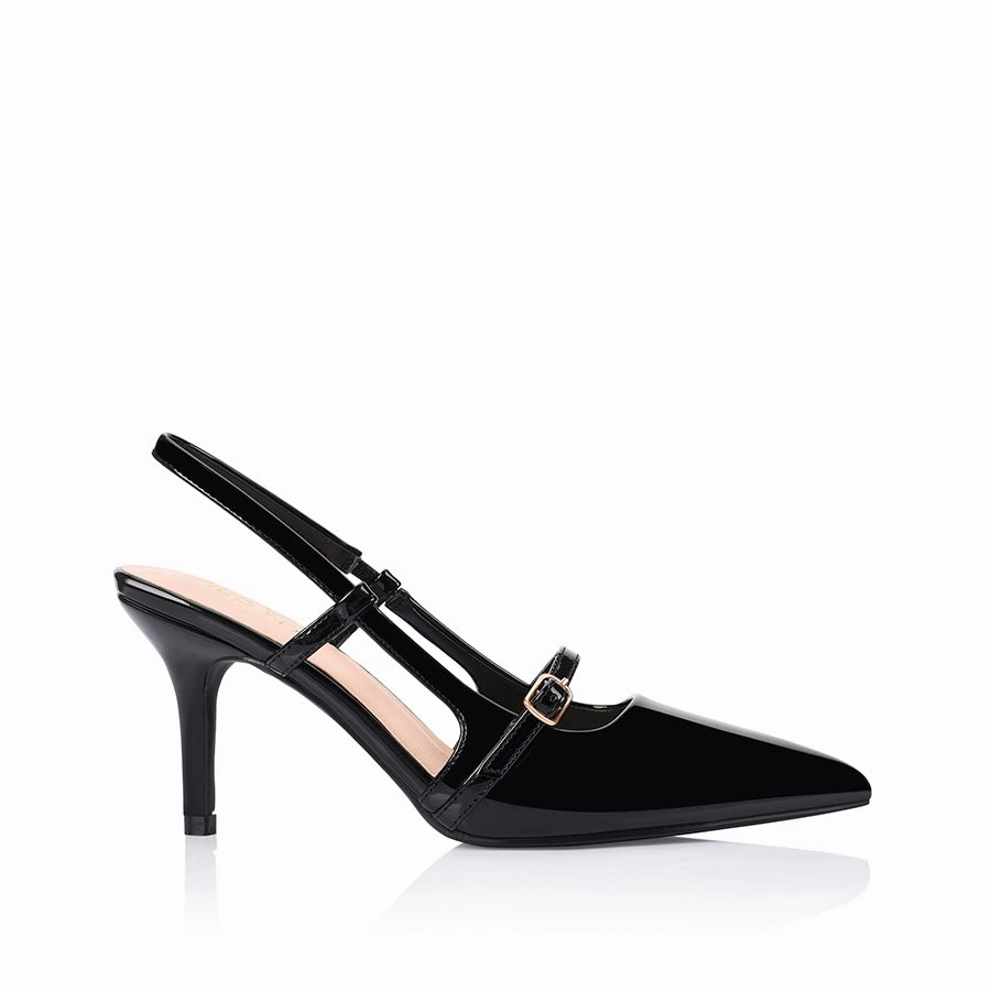 Leia Slingback Stilettos - Black Patent Statement style Luxury Look