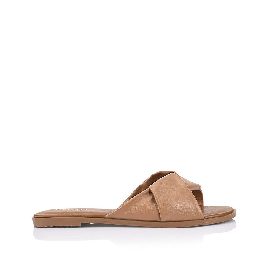 Sage Casual Slides - Dark Camel Tan Petal Step