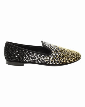 True Safe Unstructured Style Giuseppe Zanotti Studded Smoking Slippers in Black Suede