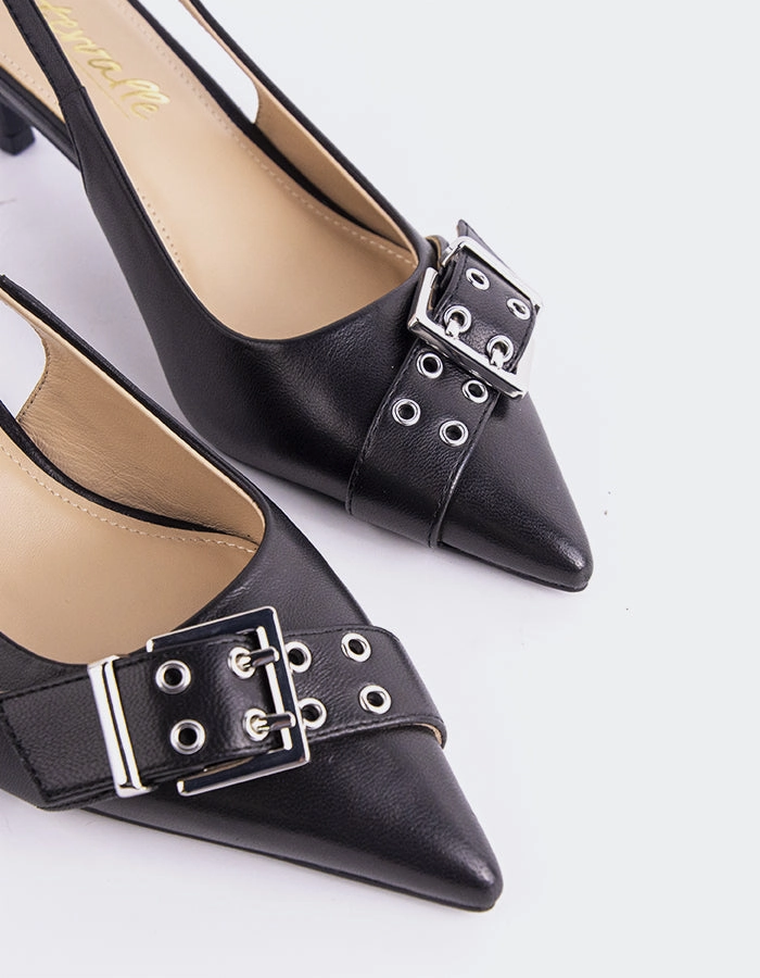 Alphen Black Leather Premium Sandals Luxury Detail