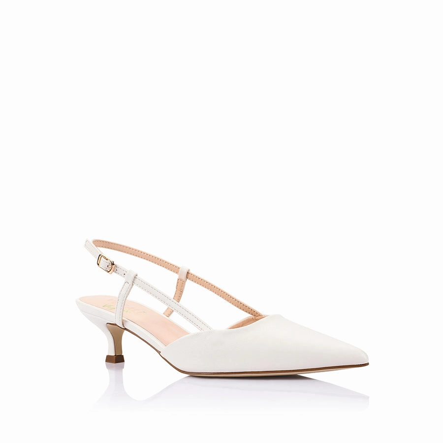 Lucas Slingback Kitten Heels - Chalk White Contoured Footbed On The Go