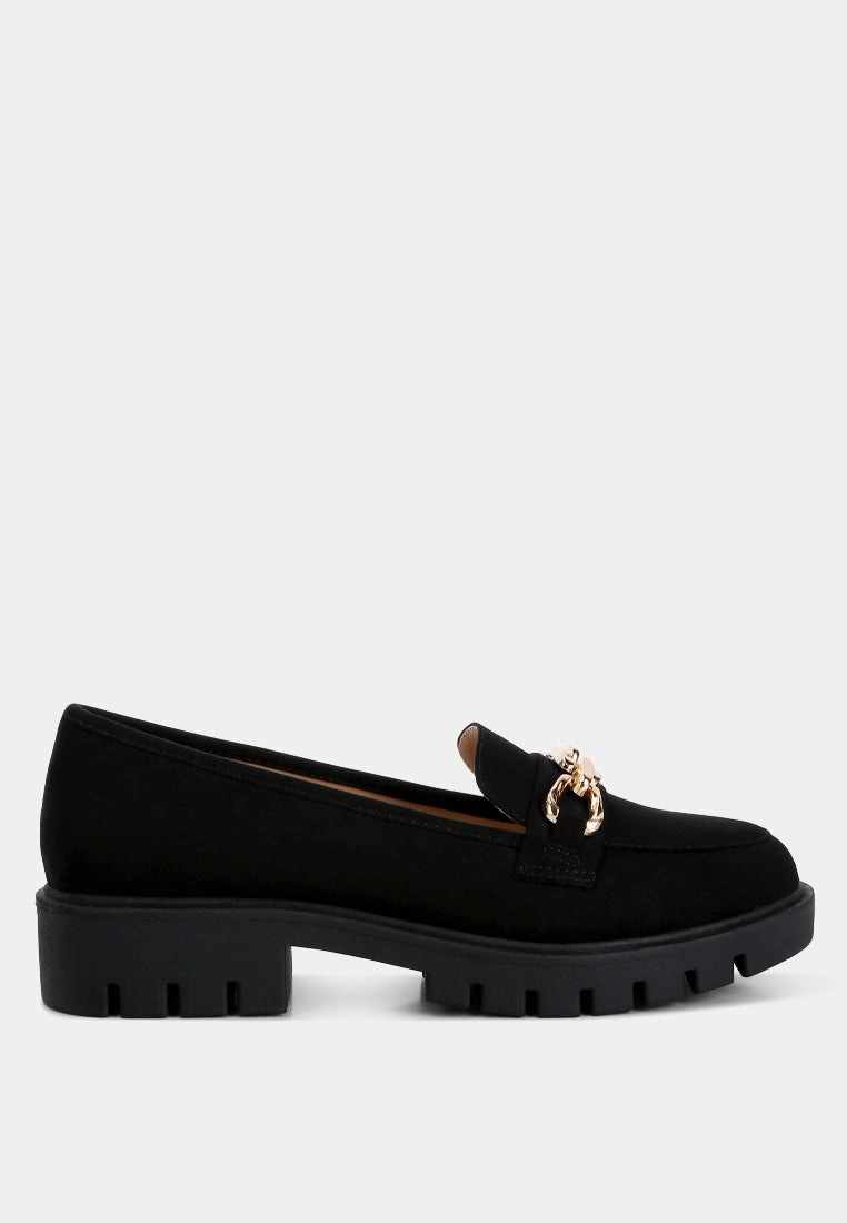 jacop micro suede metal chain link loafers Toe Sure