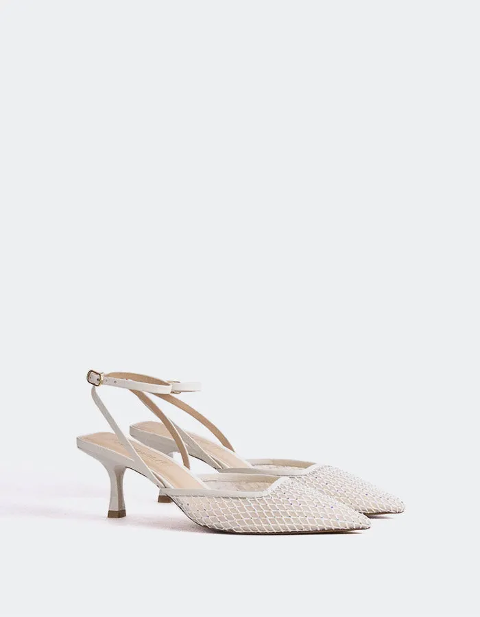Aster White Mesh Stretchable Party Shoes