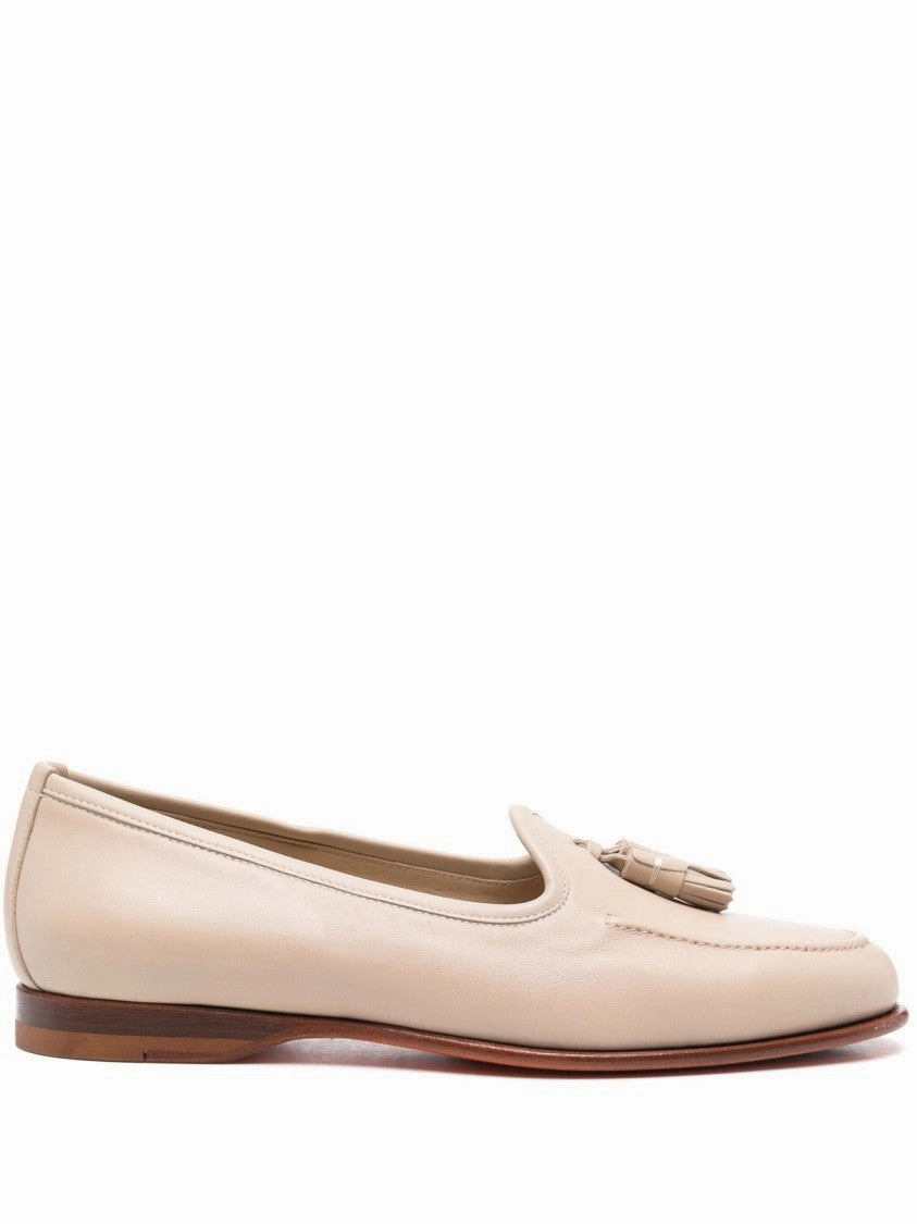 Beige Leather Tassel Loafers With Rubber Sole Steady Pace