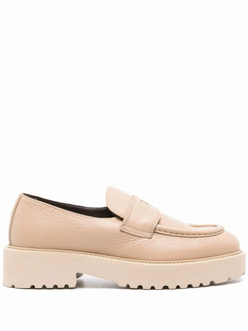 Beige Loafers With Rounded Toe And Strap Orthopedic friendly Anti Slip