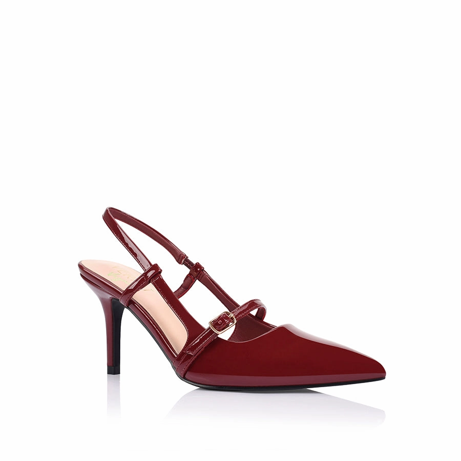 Leia Slingback Stilettos - Wine Patent Strappy
