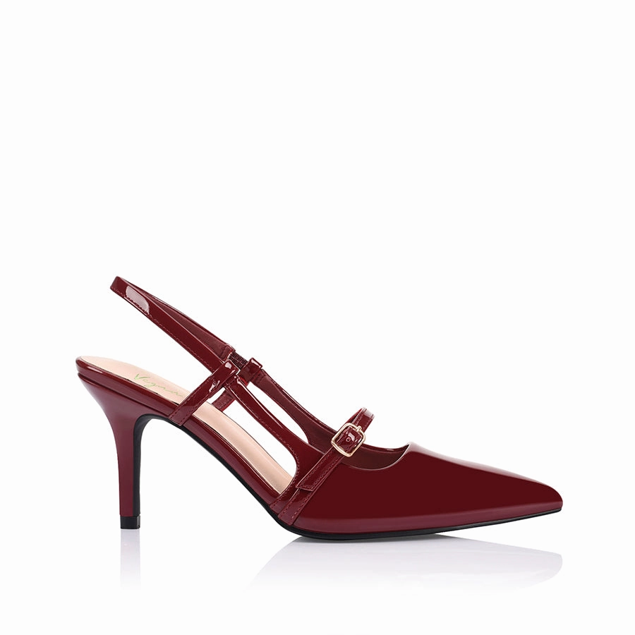 Leia Slingback Stilettos - Wine Patent Luxury Heels for Office
