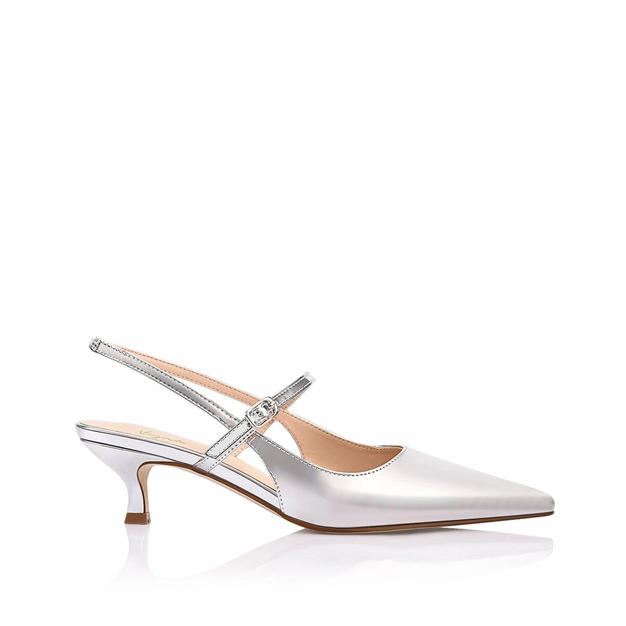 Luce Slingback Kitten Heels - Silver Mirror Wedding Day Heels Bright Mood