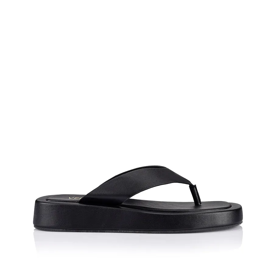 Minimalist Look Scandi Clean Bouncer II Flatform Thongs - Black Smooth