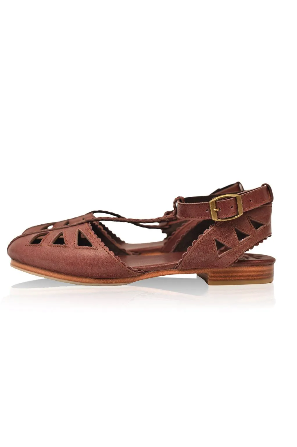Bounty T-strap Leather Sandals Port Glow Zip Closure