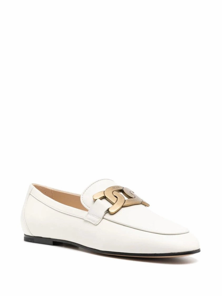 Beige Leather Loafers With Metallic Chain Detail Breathable Loafers All-Purpose Wear