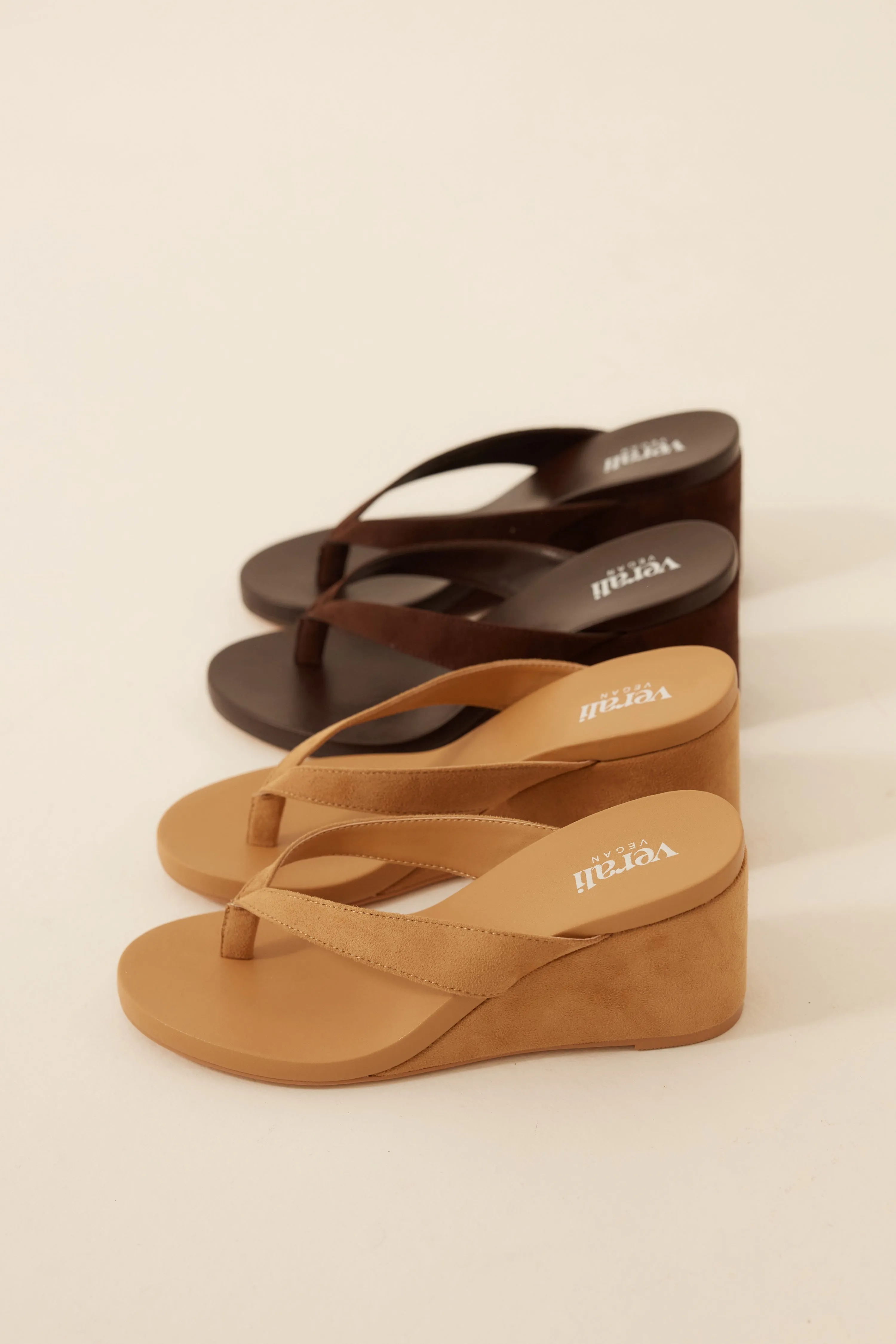 Polly Thong Wedges - Camel Tan Micro Stable Structure