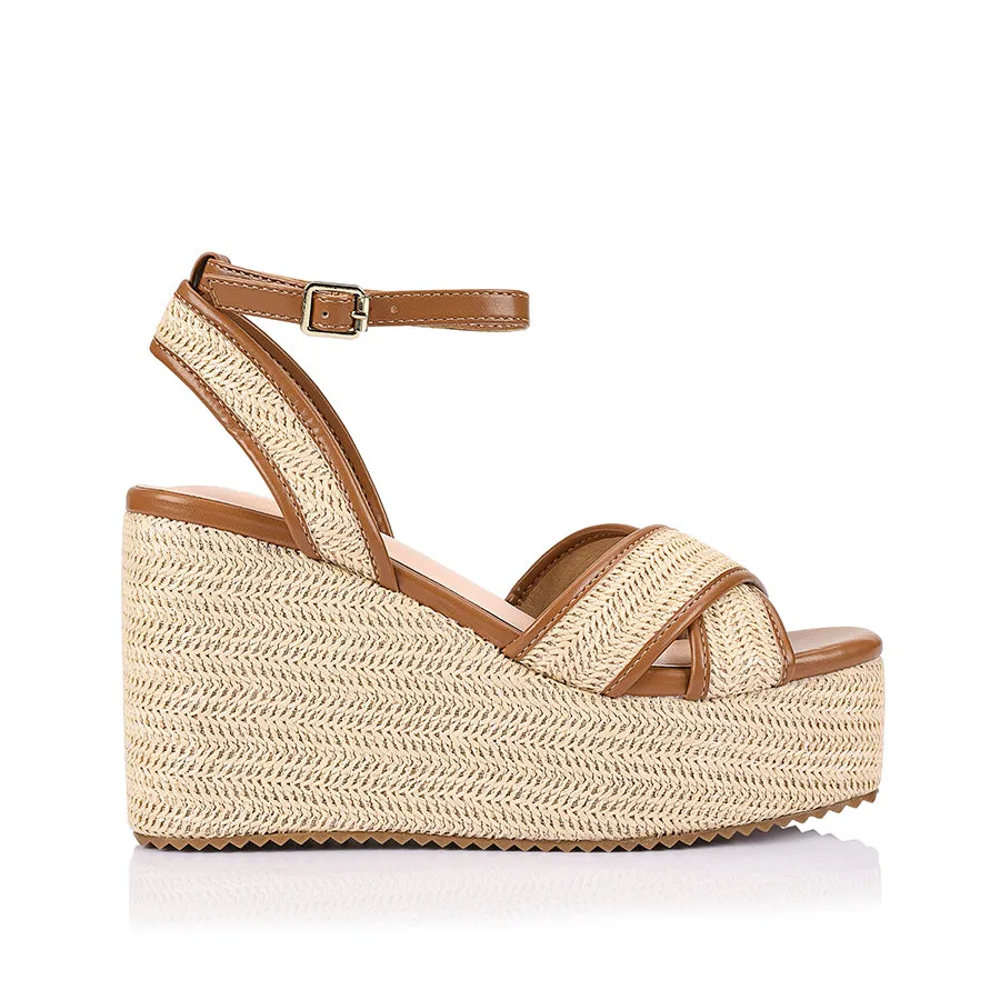 Trendy Piece Open Heel Sandals Callipo Raffia Wedges - Tan/Raffia