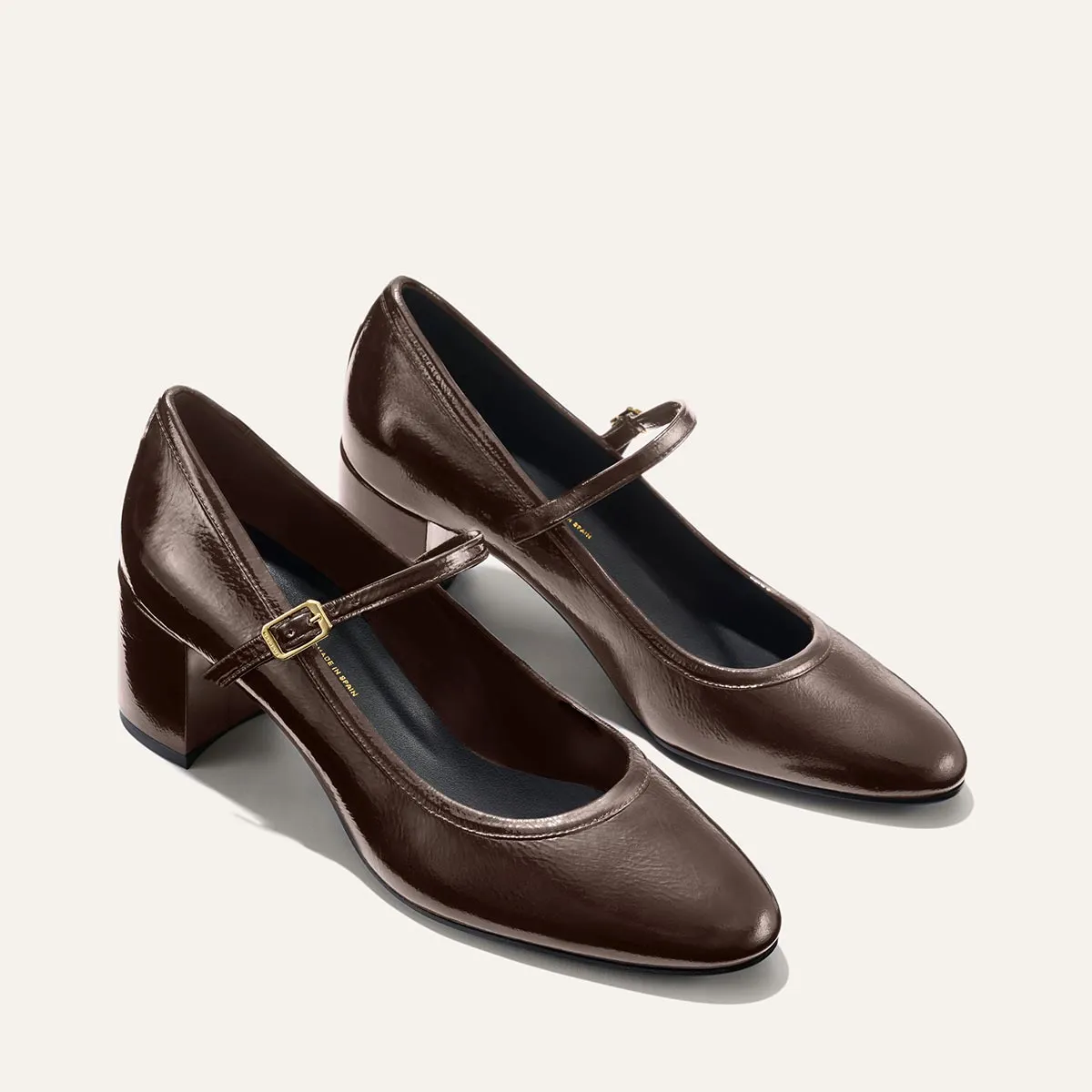 The Mira Jane - Cocoa Crinkle Patent longest Padded Collar Construction