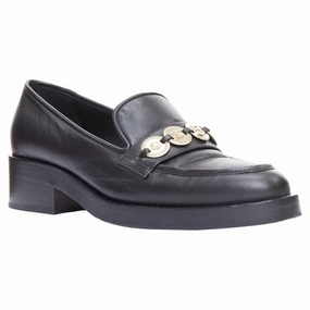 Dawn Move portable Chanel black leather gold CC 5 embellished classic loafers