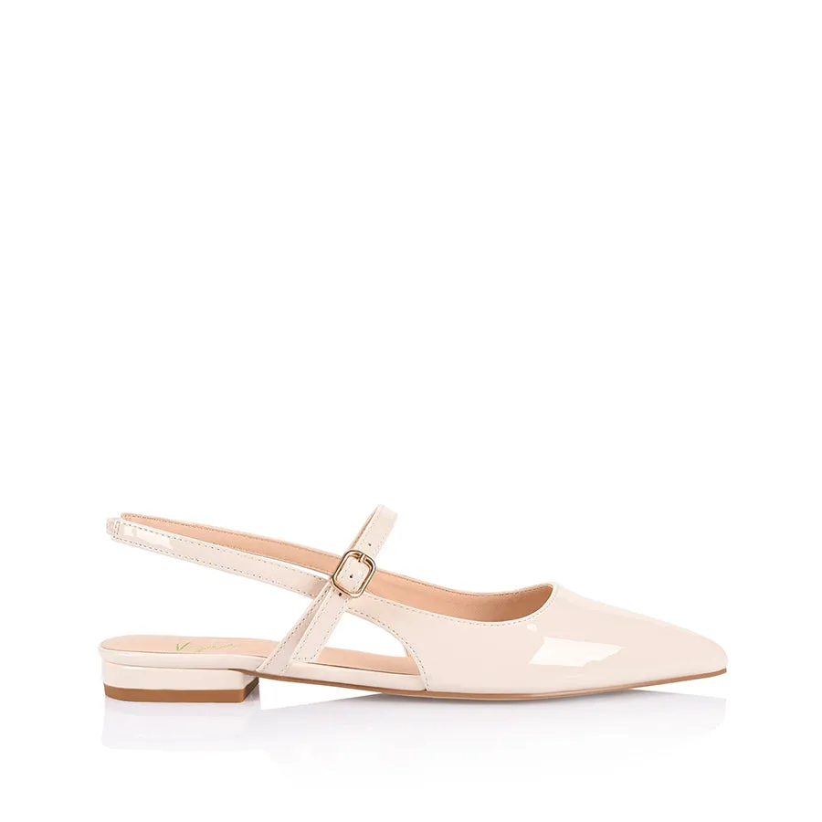 Hiatus Sling Back Flats - Bone White Patent Comfort Insole Flexible Flats