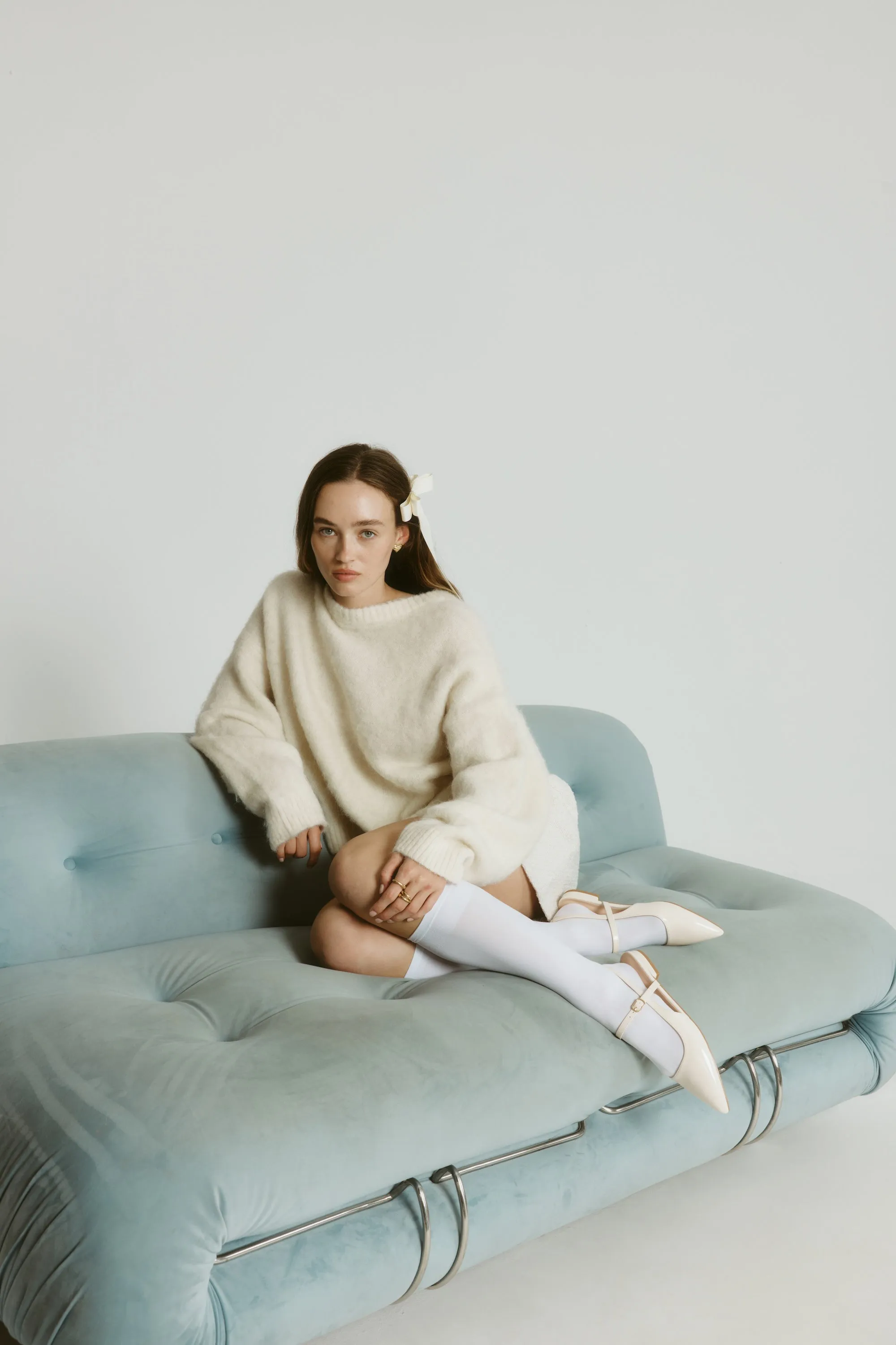 Hiatus Sling Back Flats - Bone White Patent Elegant Cushion Class Mood