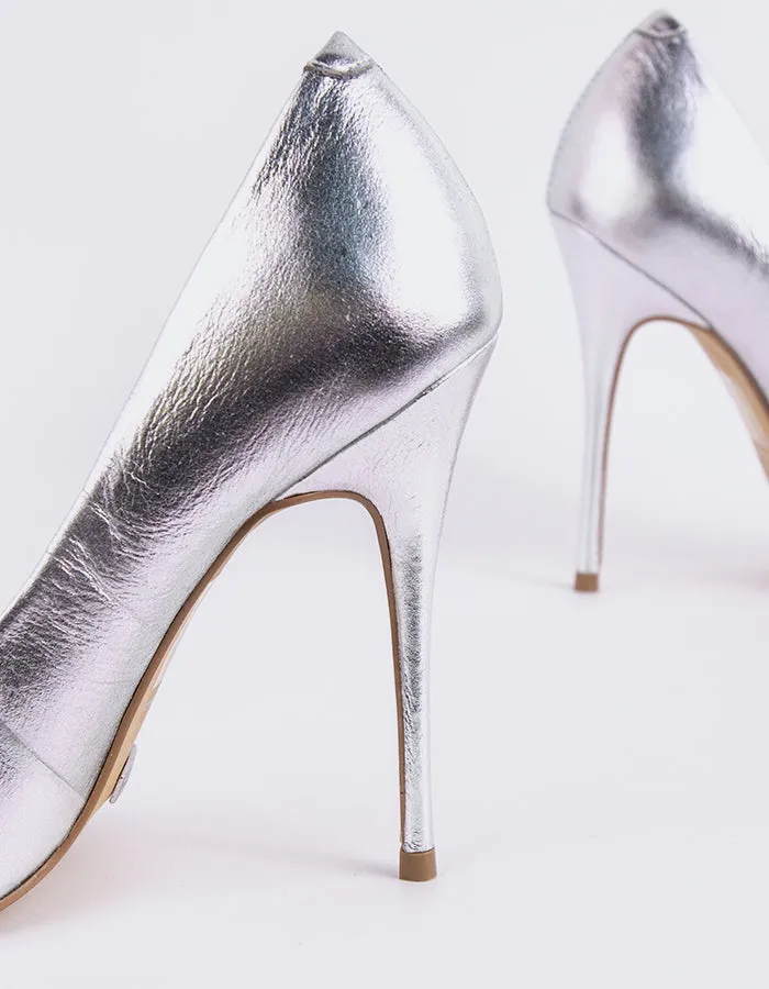 Teeva Silver Leather Classic White Heels Stylish High Heels