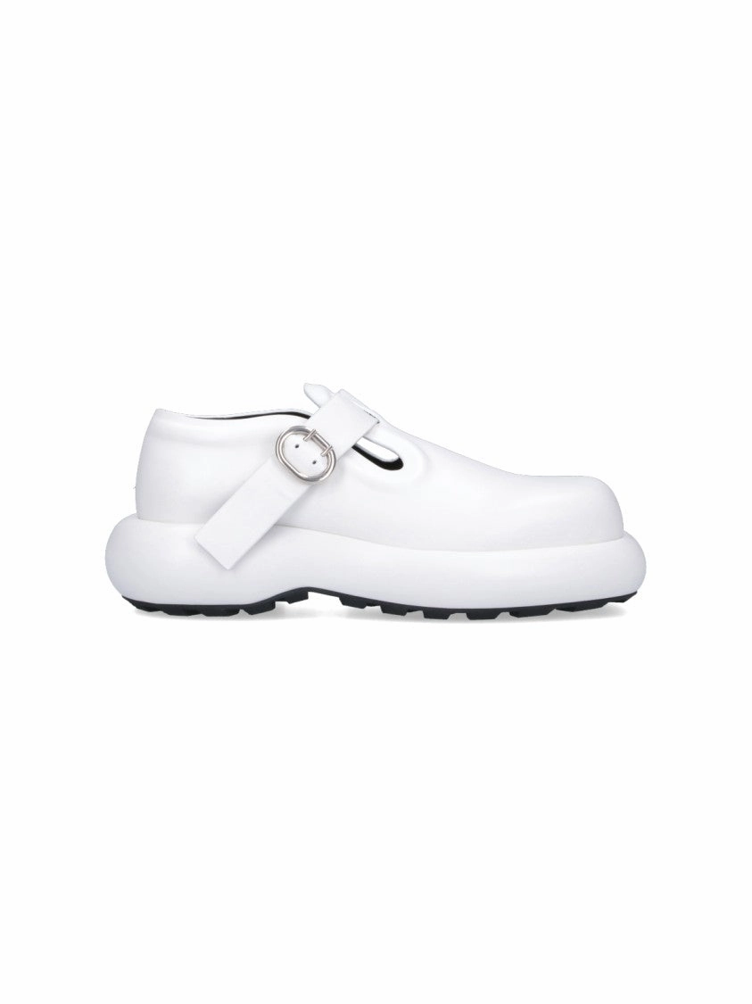 White Leather Buckle Detail Loafers Slip On Style True Firm
