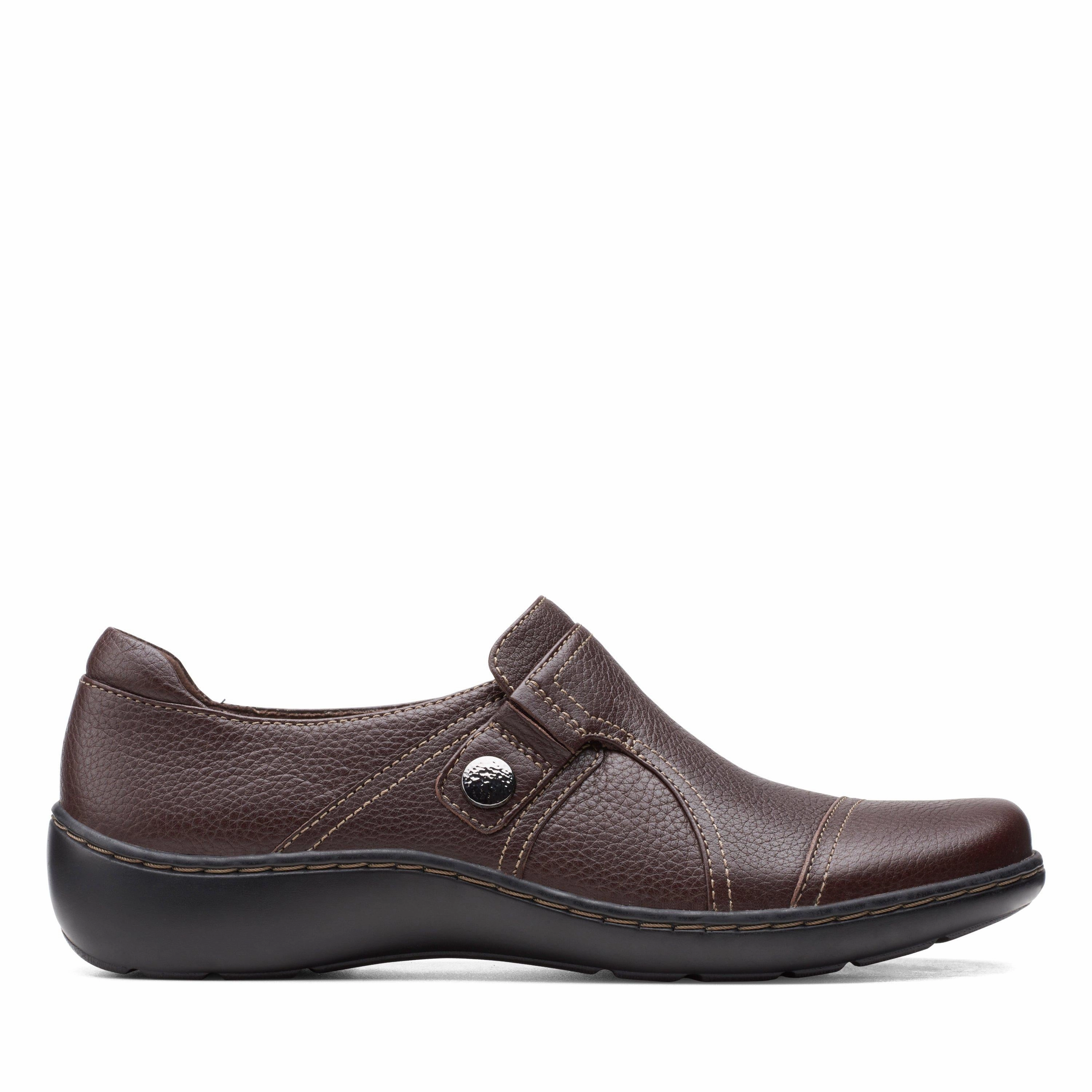 Clarks Cora Poppy in Brown Leather Casual Slip-on Walking Shoes Tailored Edge