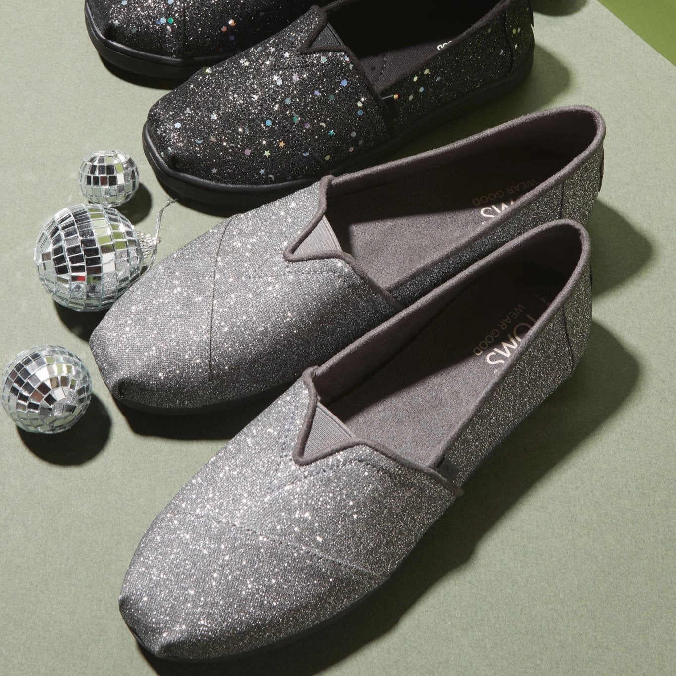 Heel Sure Slip On Style Alpargata Dark Grey Sparkle Glitter