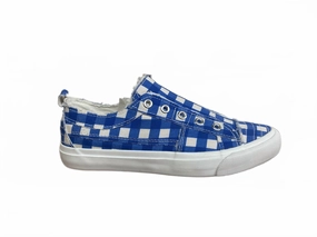Safe Walk Comfort Fit Women Gingham Slip-On Sneakers In Blue And White Checkered