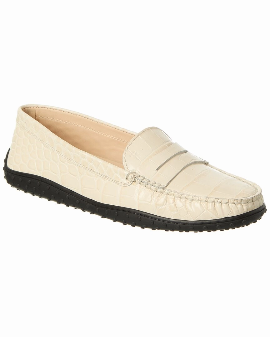 TOD??s Croc-Embossed Leather Loafer Way Clear Open Walk