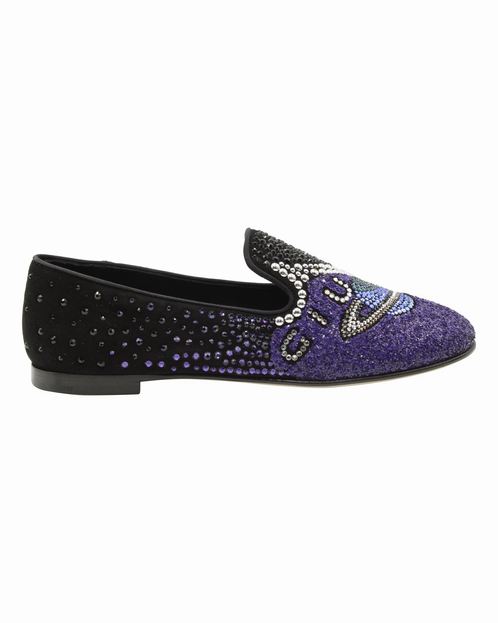 Giuseppe Zanotti Crystal Embellished Uranus Smoking Slippers in Black Suede Executive Style