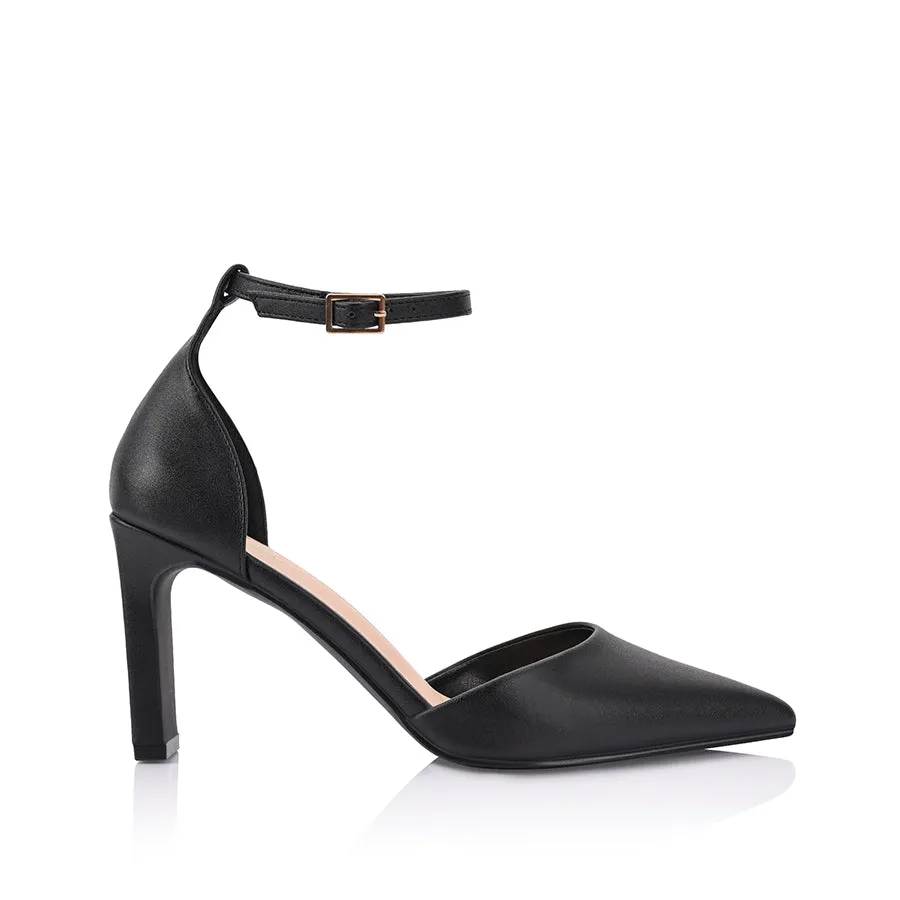 Kosta Closed Toe Block Heels - Black Tapered Heel