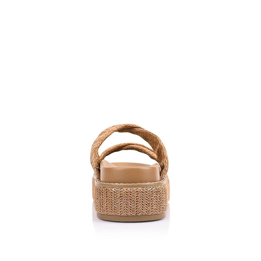 Trendy Look Bazaar Day Rue Flatform Slides - Tan Raffia