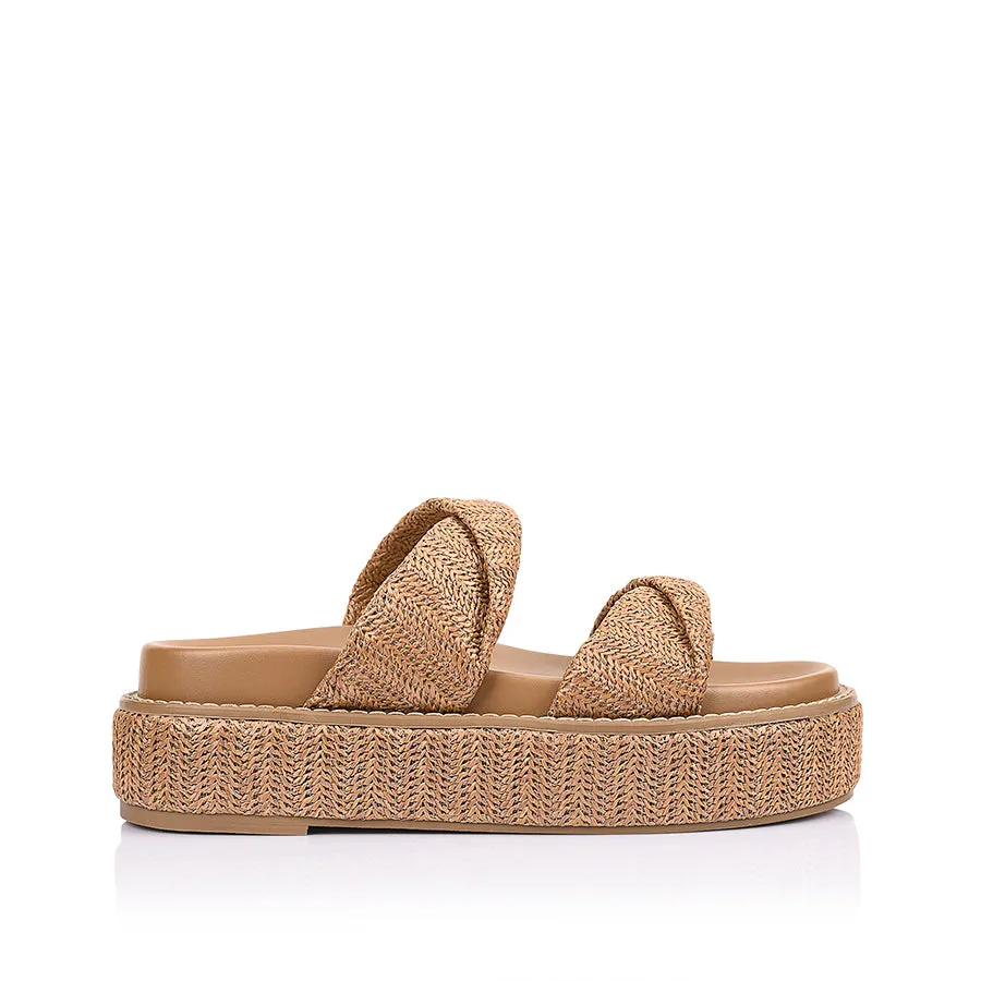 Wood Walk Run Path Rue Flatform Slides - Tan Raffia