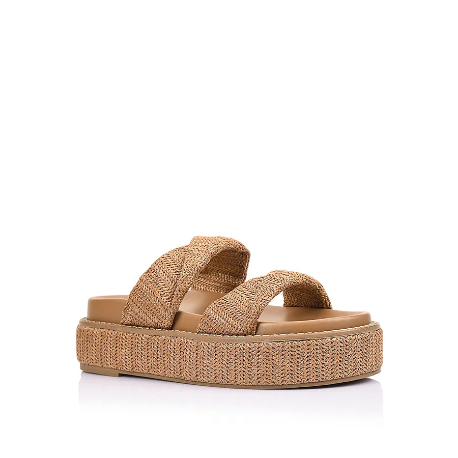 Rue Flatform Slides - Tan Raffia Coast Step