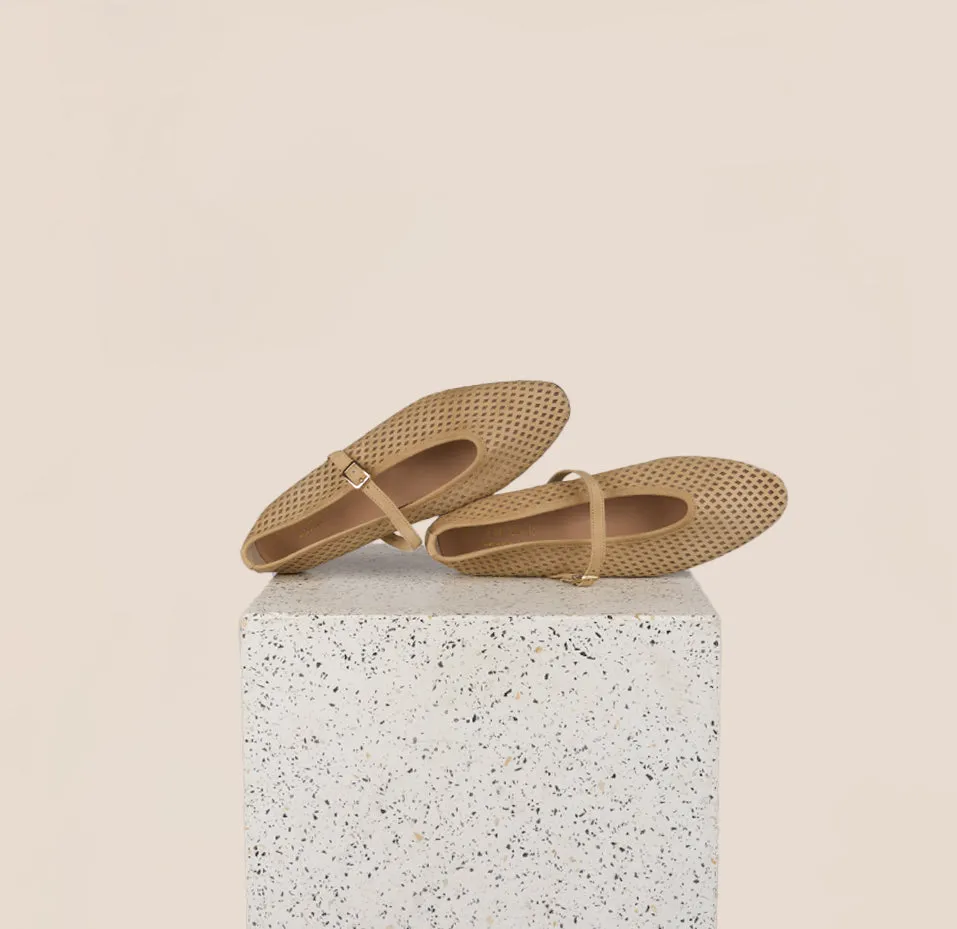 Elegant Look Closed Toe Cori - Perforated Sand Suede