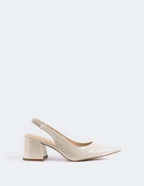 Dalida Off White Naplack Fashionable Design Ankle Strap Heels