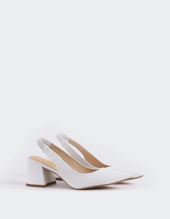 Dalida White Leather Bridal Stiletto Shoes Closed Toe