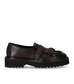 Leather Lining Ground Free Deco' Dark Brown Loafer With Fringe