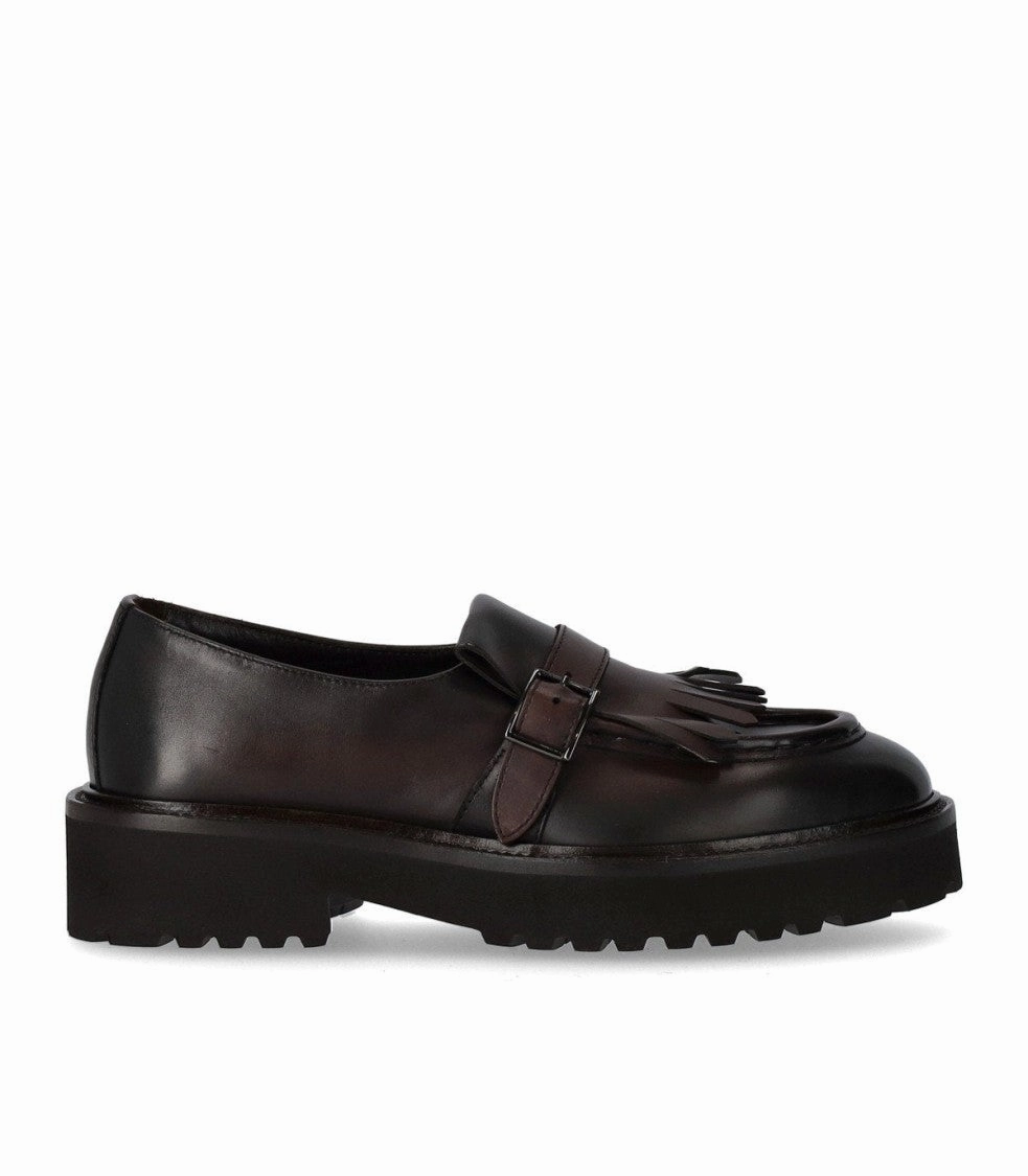 Leather Lining Ground Free Deco' Dark Brown Loafer With Fringe