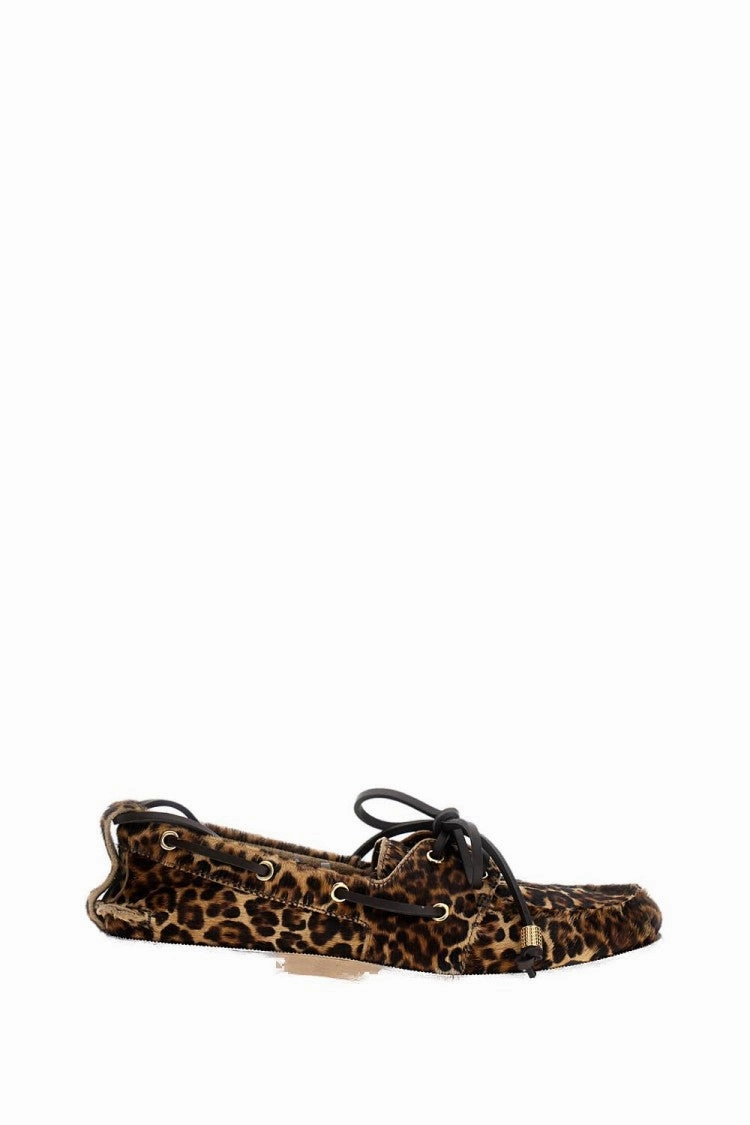 Leopard-Print Pony Skin Boat Moccasin With Rubber Sole Narrow Width Premium Comfort Fit