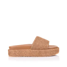 Trend Comfort Design Romy Flatform Slides - Tan Raffia