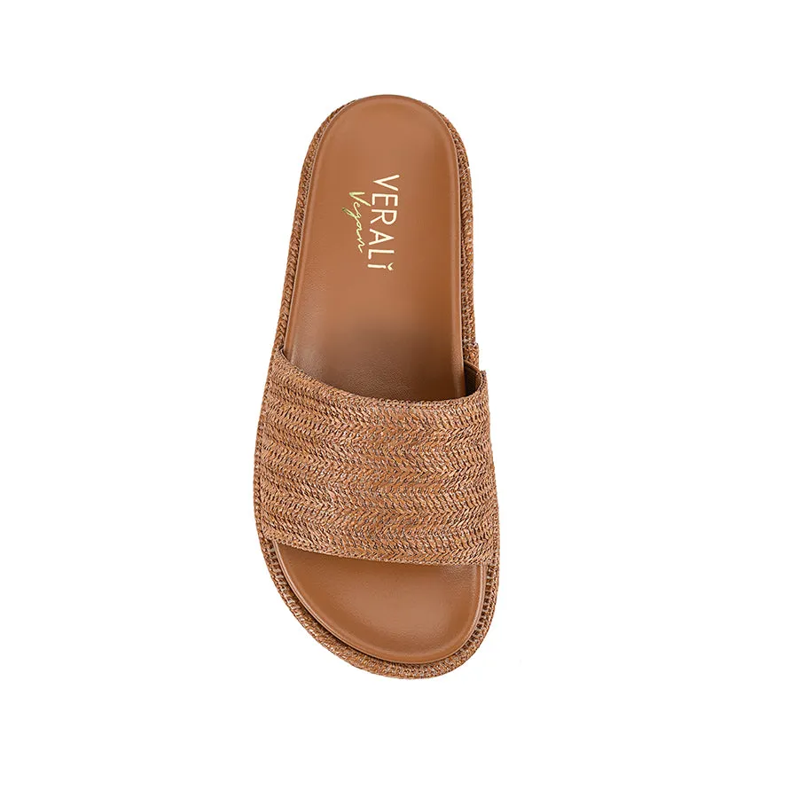 Romy Flatform Slides - Tan Raffia Comfortable Footbed