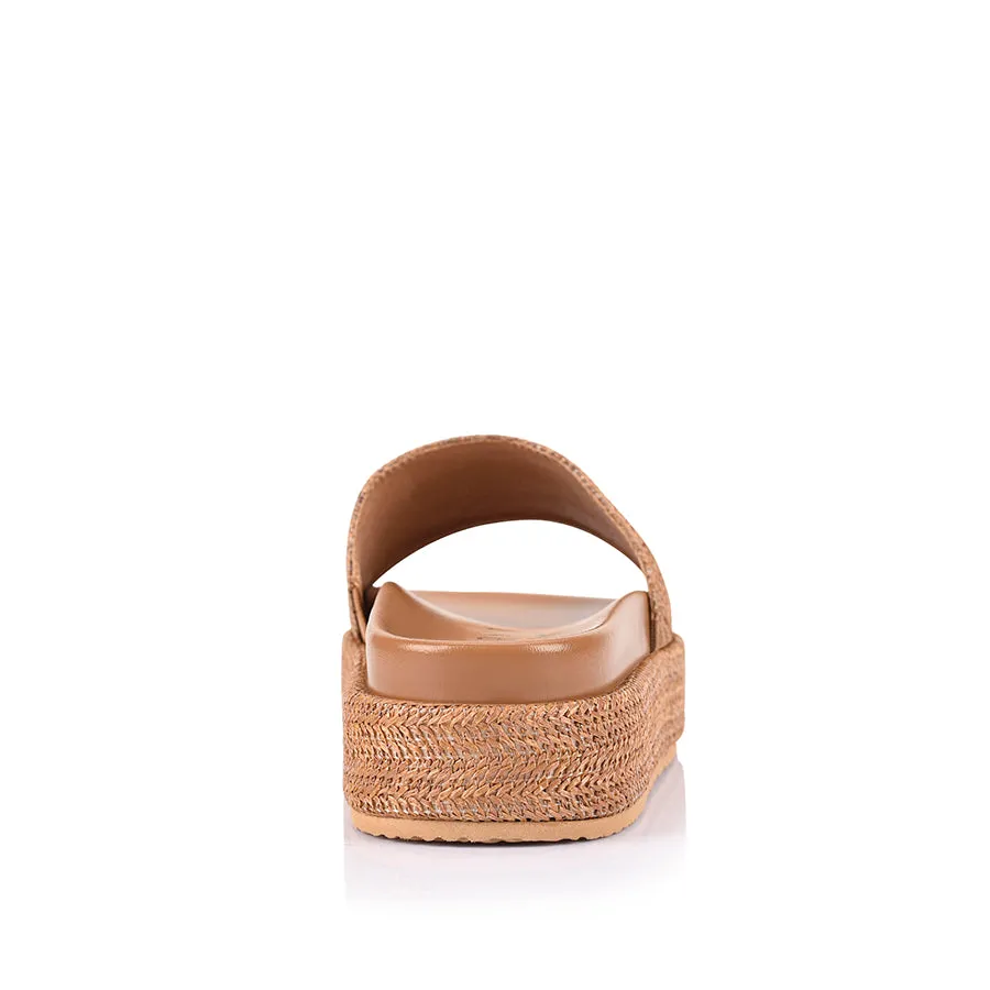 Romy Flatform Slides - Tan Raffia Sand Step