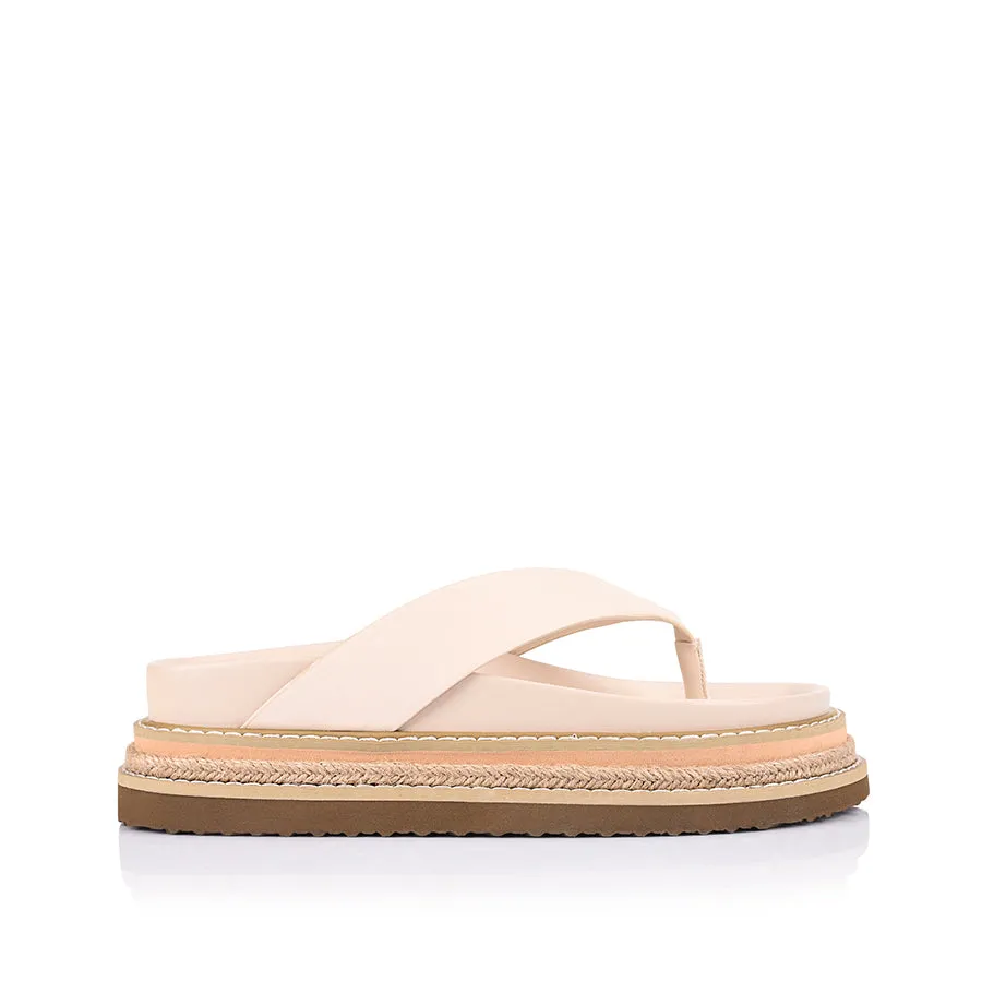 Sleek Profile Shoes Theo Platform Thongs - Bone White