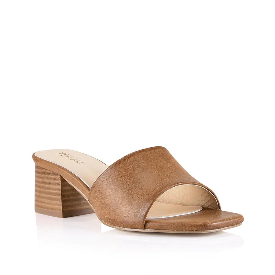 Eleni Block Heel Mules - Tan Softee Breathable mesh