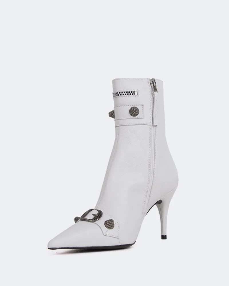 Minaj White Leather Cozy Boots