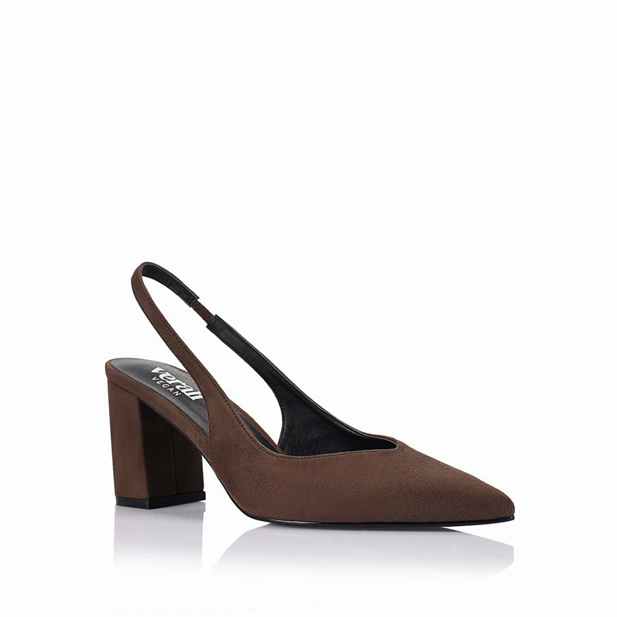 Holiday Party Footwear Elisha Slingback Block Heels - Chocolate Brown Micro