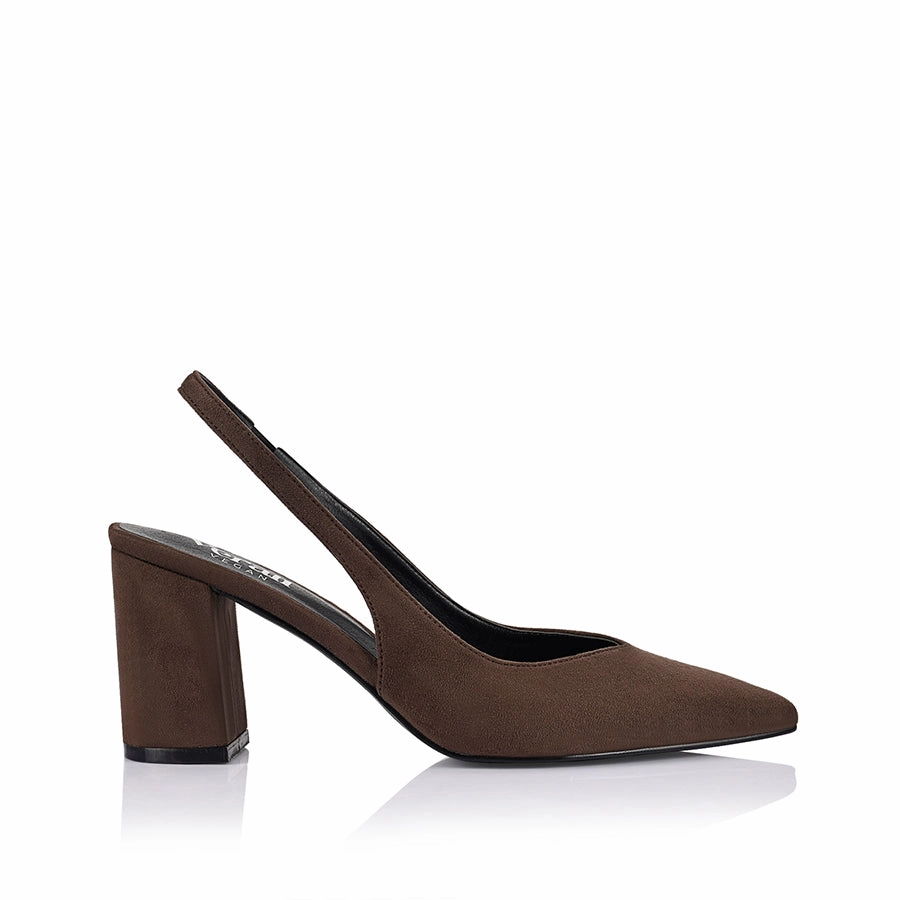 Elisha Slingback Block Heels - Chocolate Brown Micro Bold Stilettos Padded
