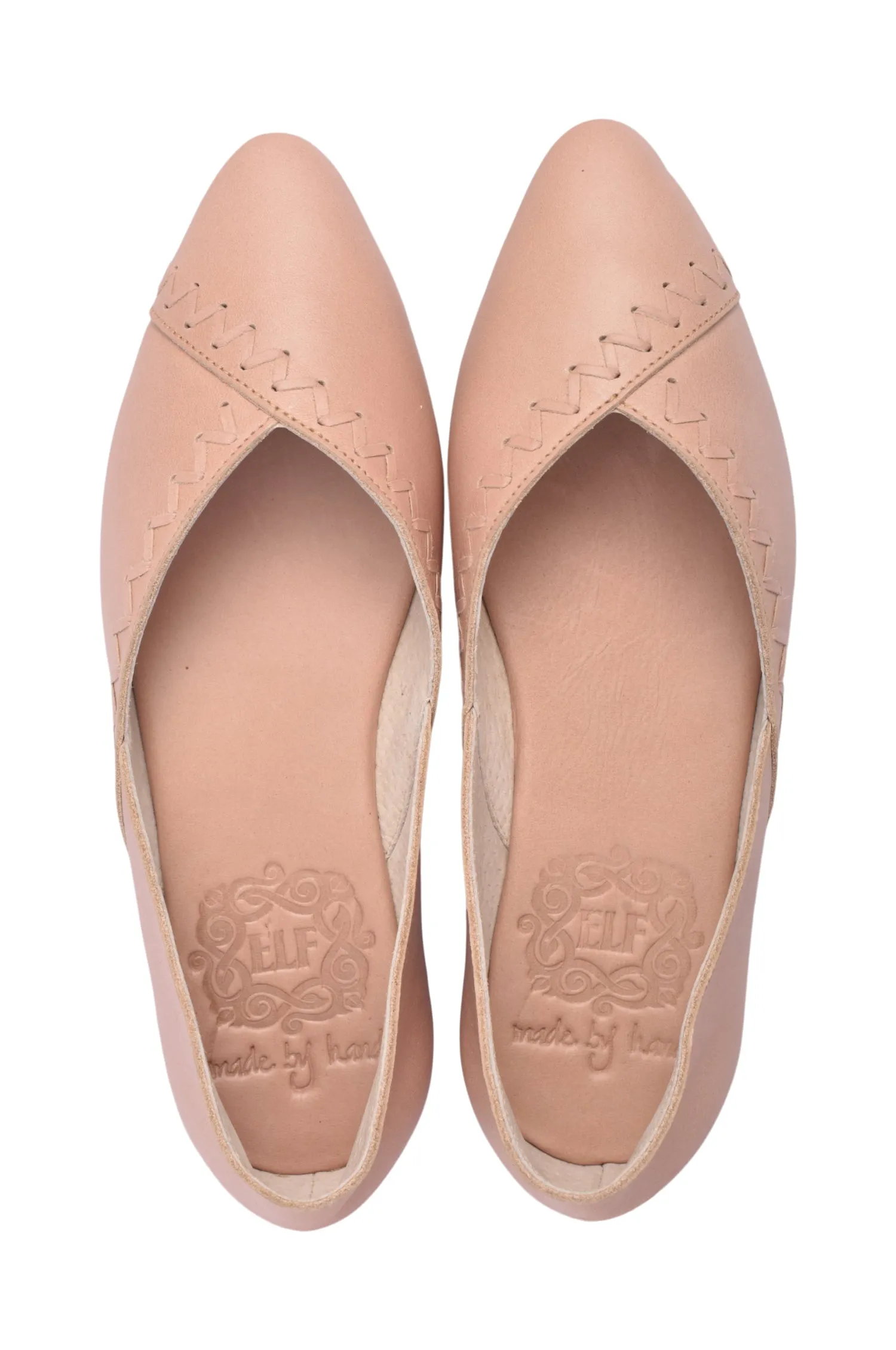 Elle Pointy Toe Leather Ballet Flats Stretchable Upper Peace Path