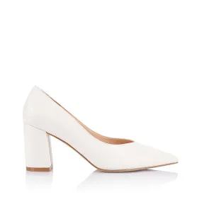 Square Toe Chic Shoes Elliot Block Heel Pumps - Chalk White